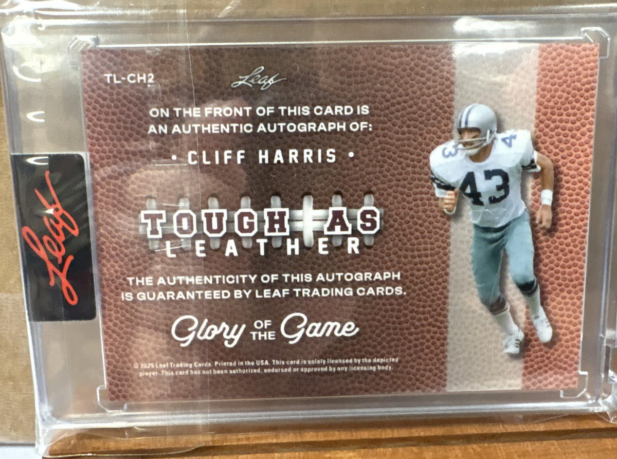 2025 Leaf Glory of the Game Cliff Harris #TL-CH2 Tough as Leather Auto /3