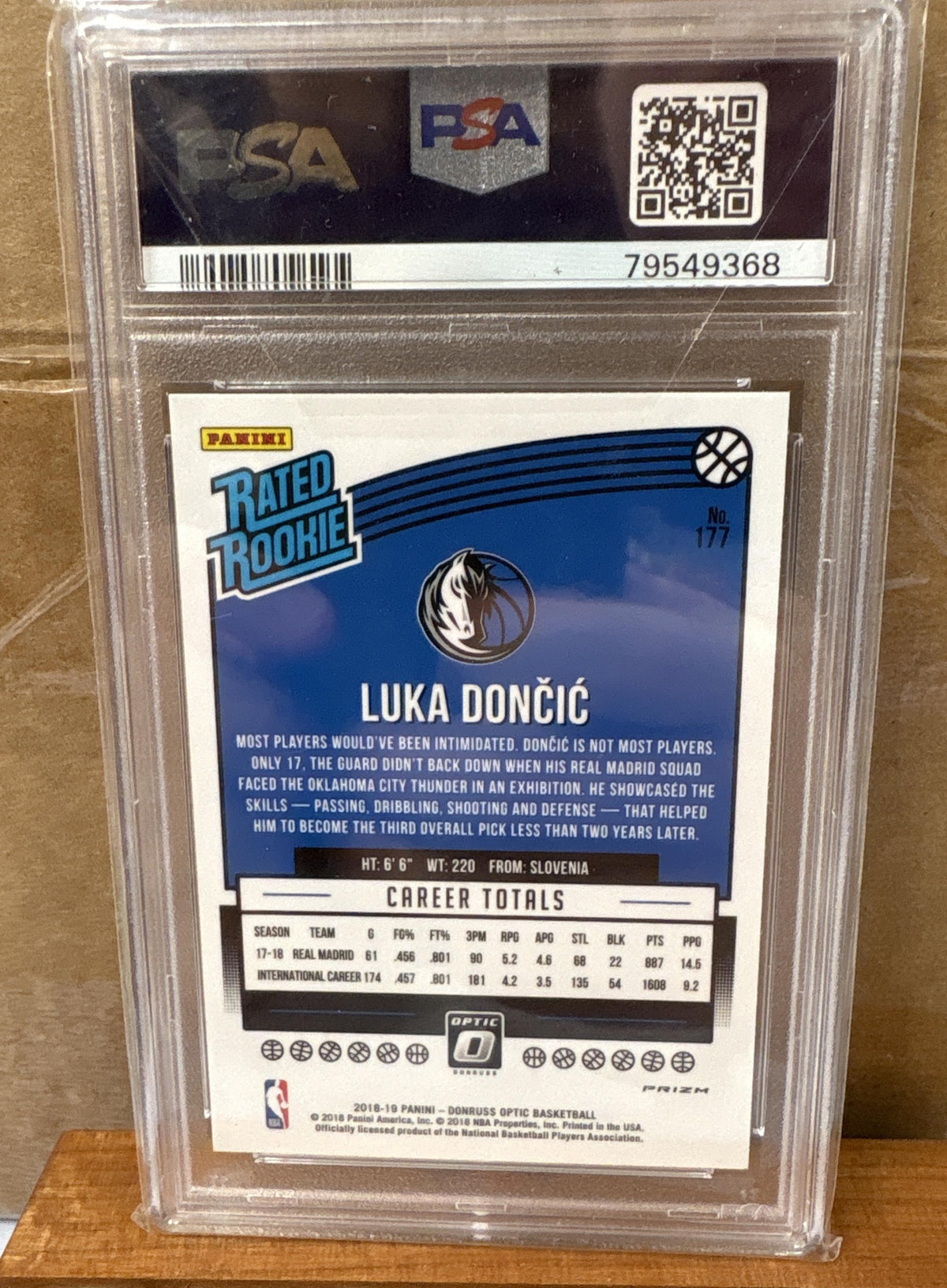 2018-19 Panini Donruss Optic Luka Doncic #177 Shock RC Mavericks PSA 9
