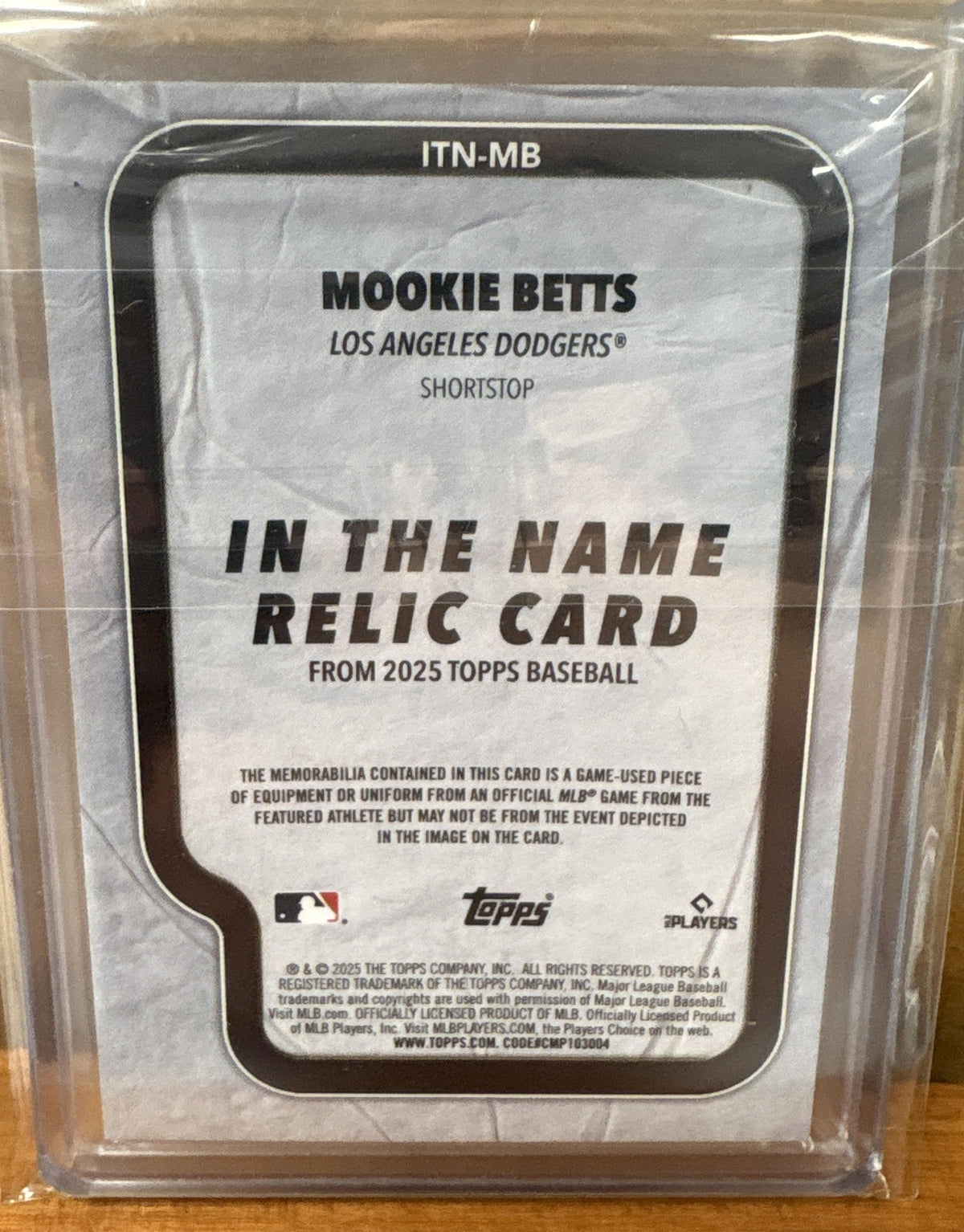 2024 Topps Mookie Betts #ITN-MB In the Name Relics 1/1 MEM Dodgers
