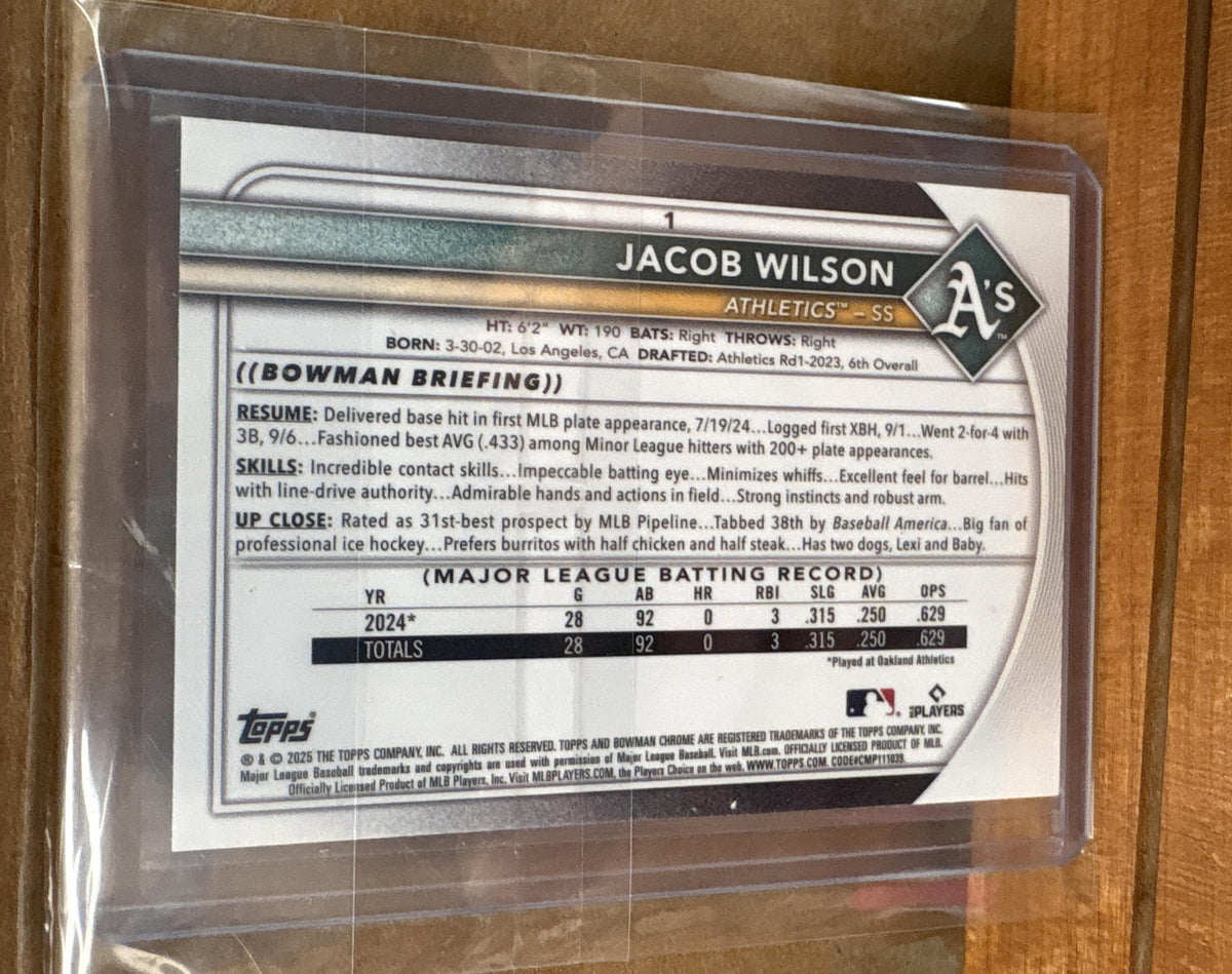 2025 Bowman Chrome Mega Box Jacob Wilson #1 Blue Mojo Refractor /150 RC