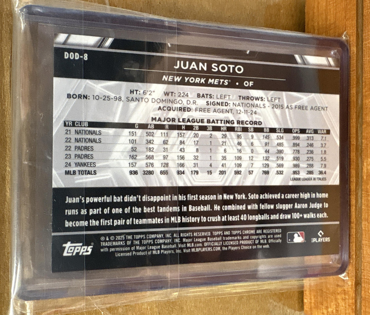 2025 Topps Chrome Black Juan Soto #DOD-8 Depth of Darkness Mets