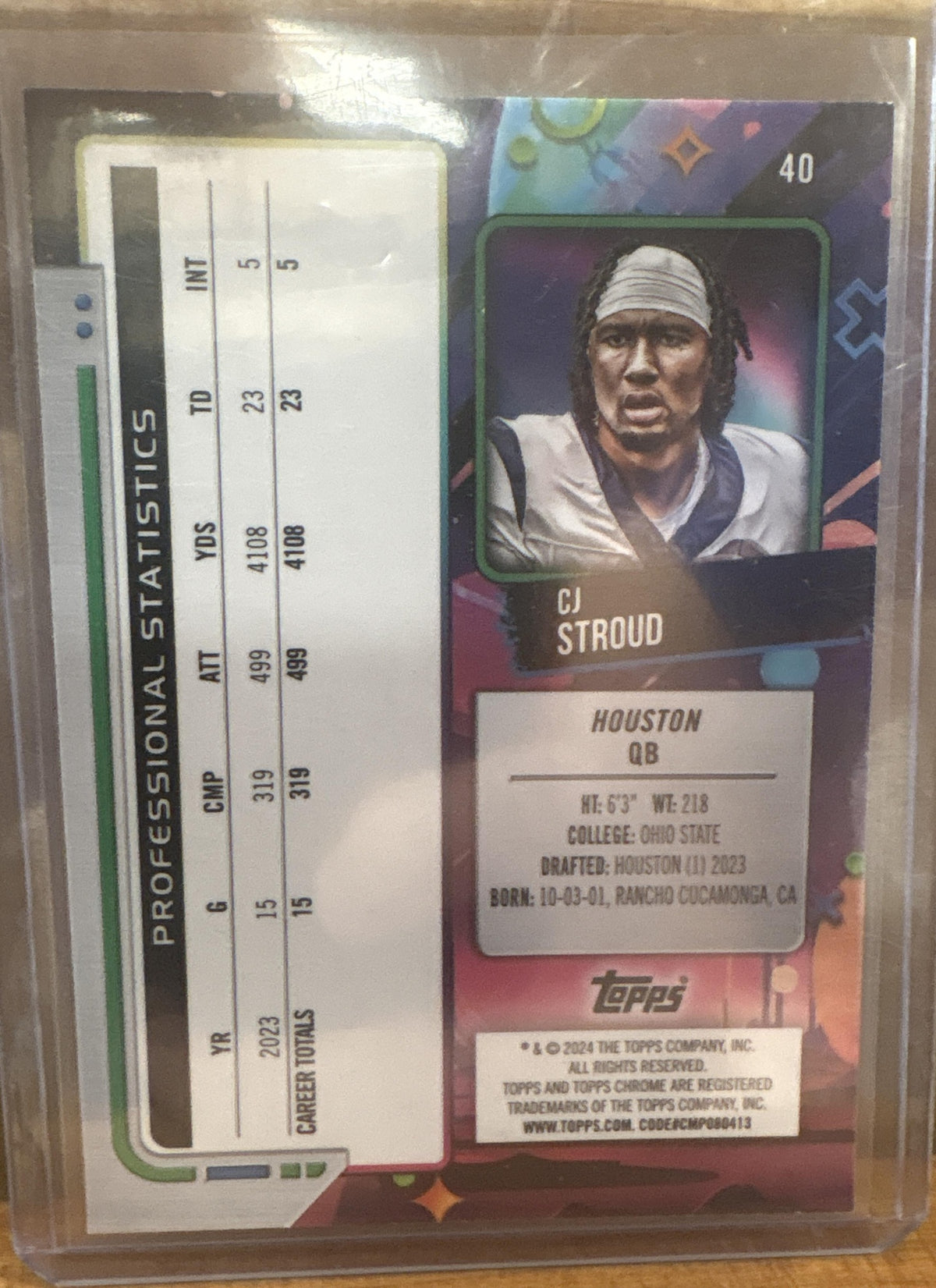 2024 Topps Cosmic Chrome CJ Stroud #40 Green Space Dust Refractor 31/75 Texans