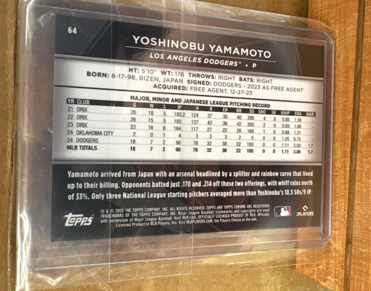 2025 Topps Chrome Black Yoshinobu Yamamoto #64 Orange Refractor 2/25 Dodgers