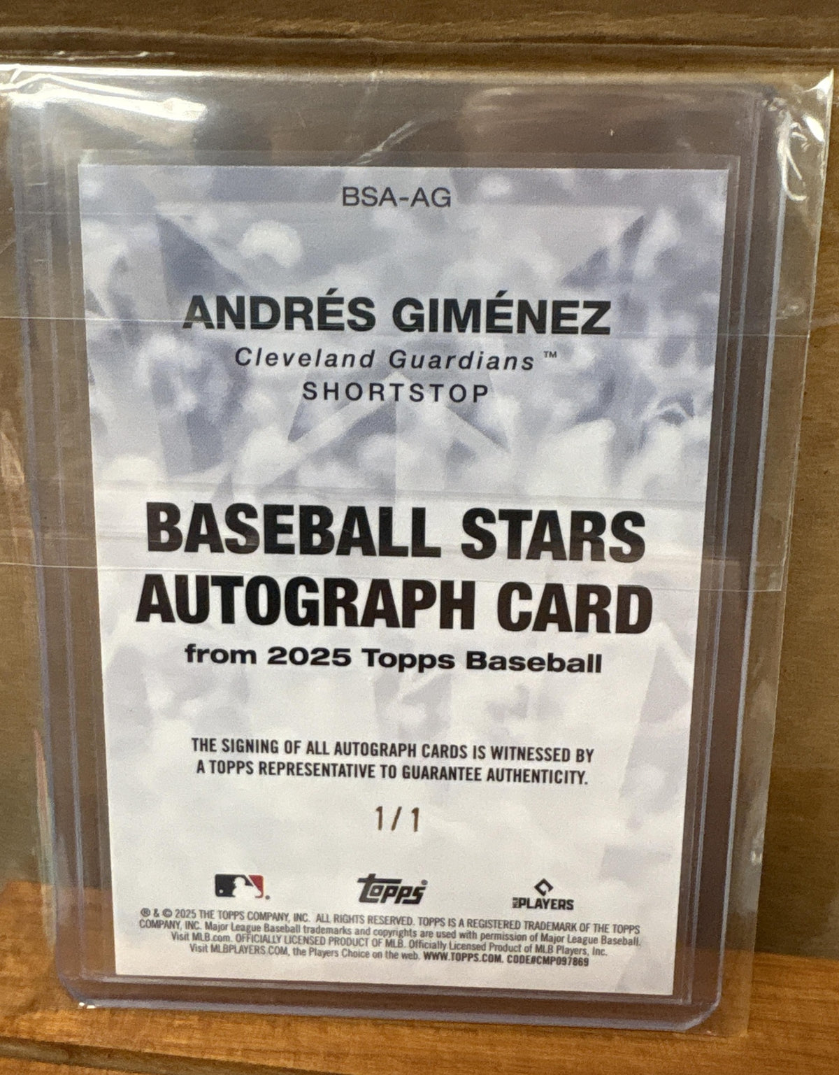 2025 Topps Andres Gimenez #BSA-AG Baseball Stars Auto Platinum 1/1 Guardians