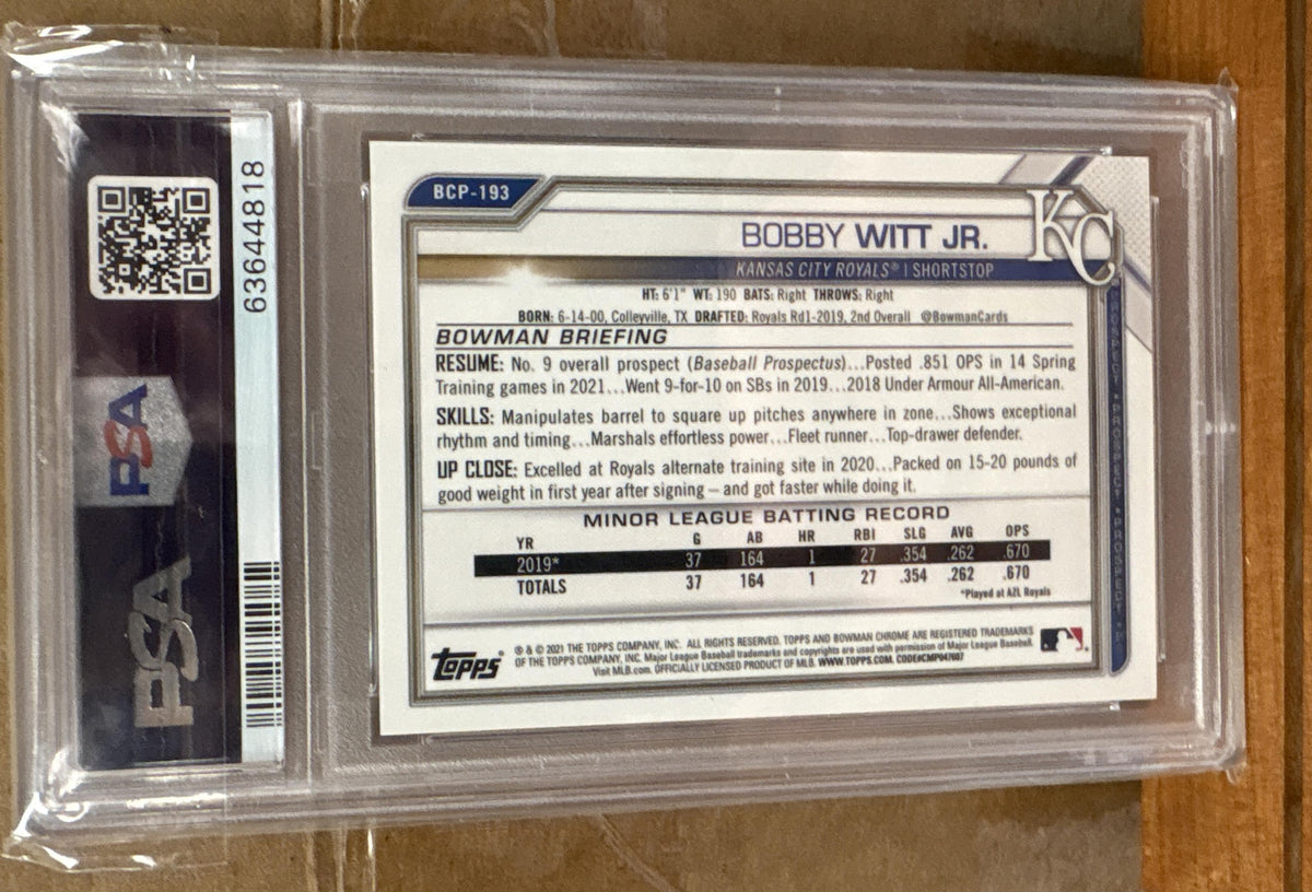 2021 Bowman Chrome Bobby Witt Jr. #BCP-193 Prospects Shimmer Refractor PSA 9