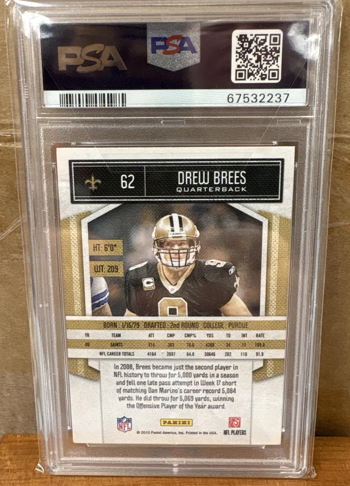 2010 Panini Classics Drew Brees #62 Saints PSA N0: AUTHENTIC