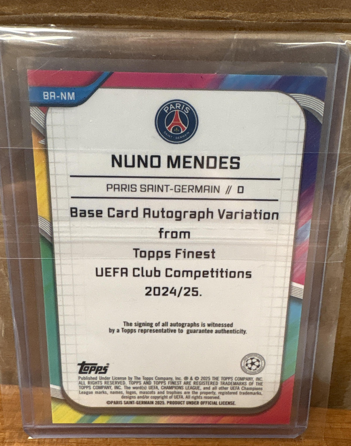 2024 Topps Finest UEFA Club Competitions Nuno Mendes #BA-NM Auto Purple /299