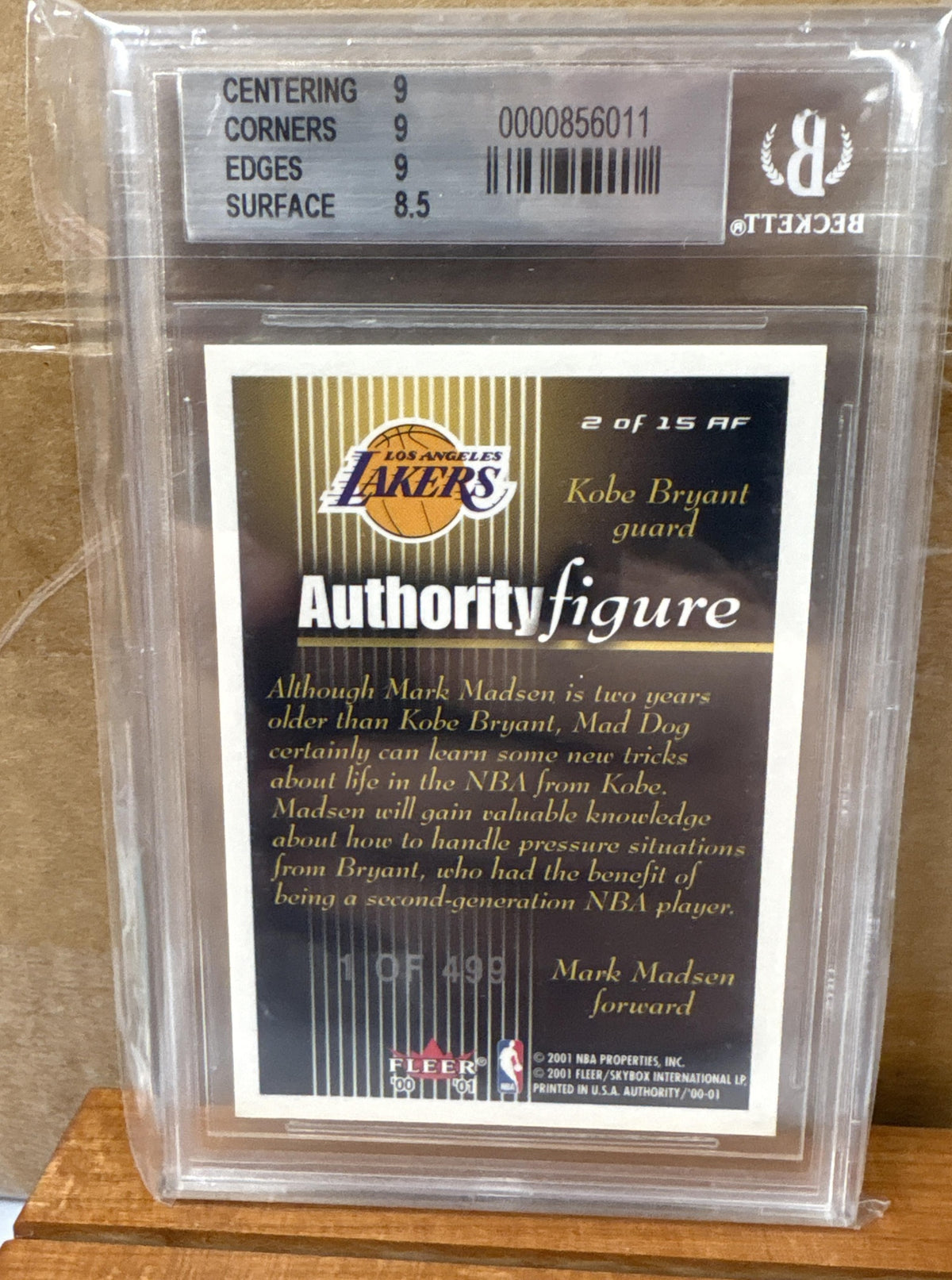 2000-01 Fleer Authority Mark Madsen Kobe Bryant #2 AF Figure 499 Lakers BGS 9