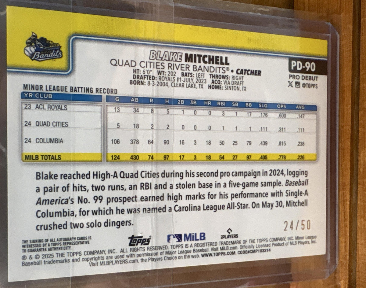 2025 Topps Pro Debut Blake Mitchell #PD-90 Auto Gold Foil 24/50