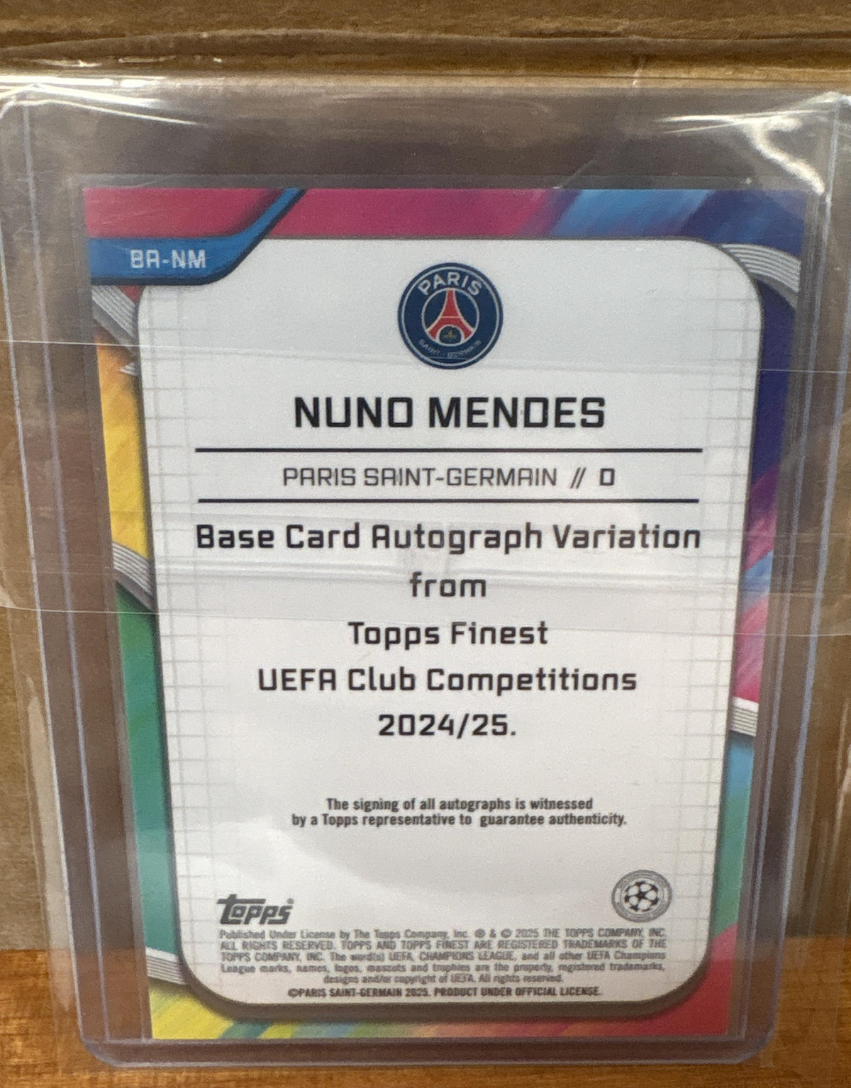 2024 Topps Finest UEFA Club Comp Nuno Mendes #BA-NM Auto Magenta RayWave /75