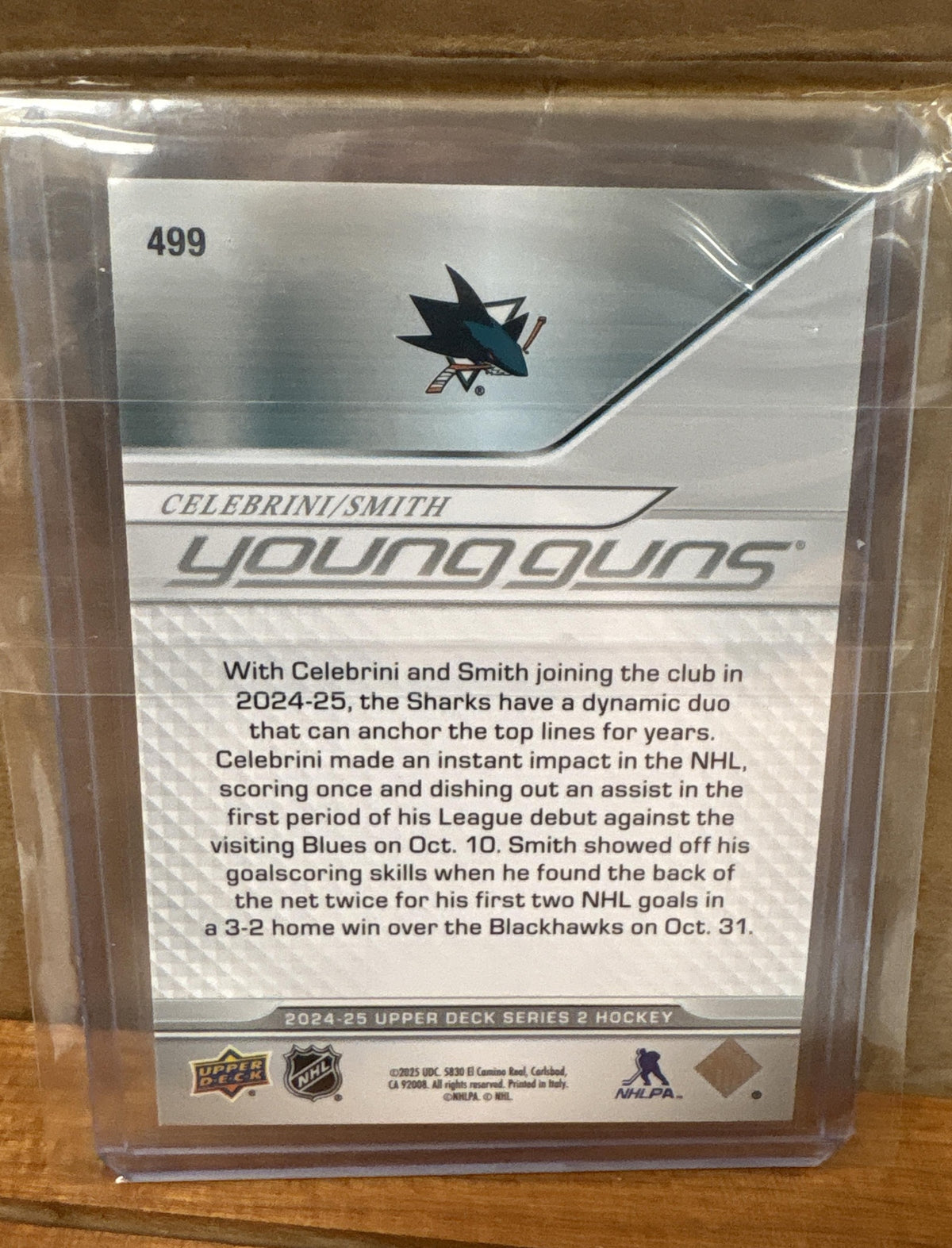 2024 Upper Deck Macklin Celebrini Will Smith #499 Teammates Young Guns RC