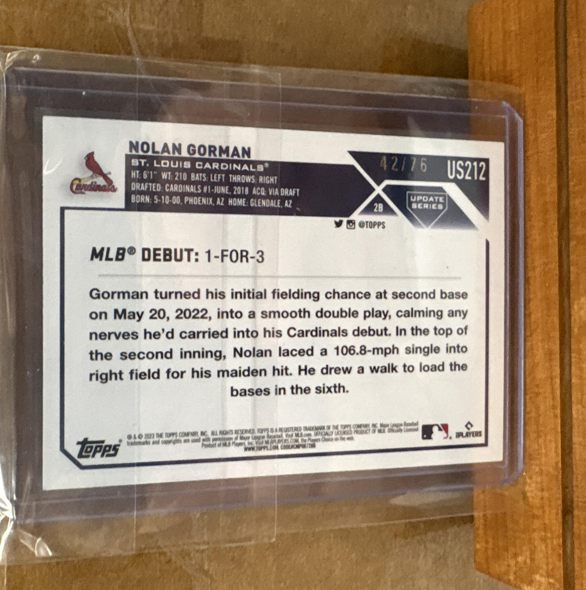 2023 Topps Update Nolan Gorman #US212 Independence Day 42/76 RC Cardinals