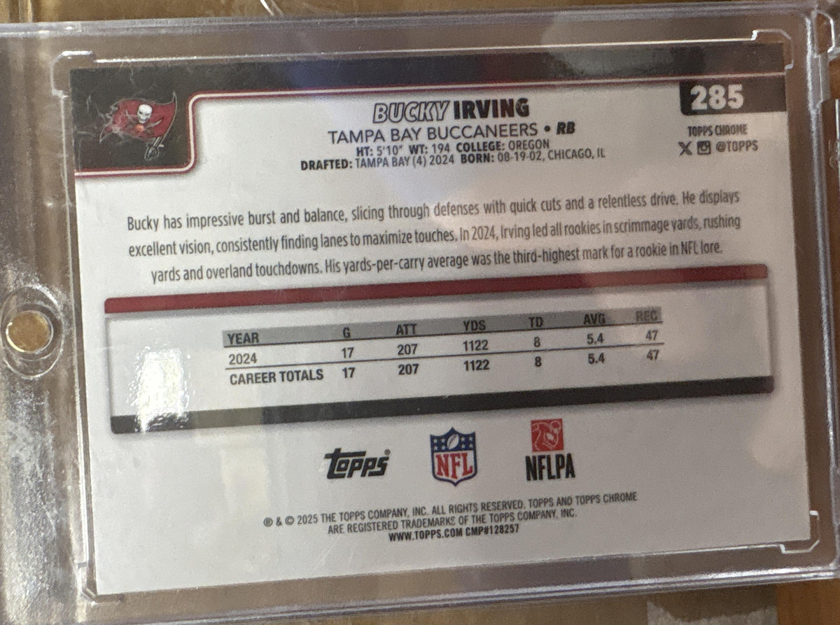 2025 Topps Chrome Bucky Irving #285 Purple Wave Refractor 22/75 Buccaneers