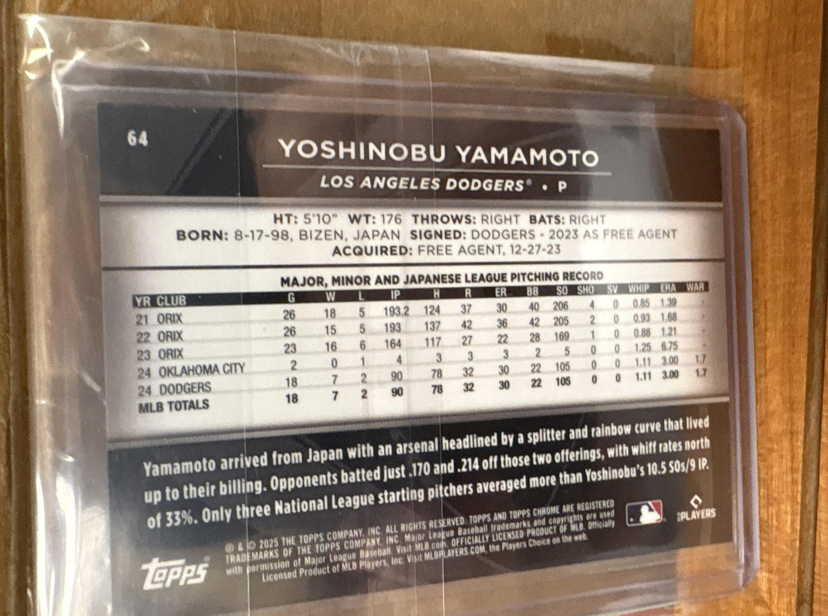 2025 Topps Chrome Black Yoshinobu Yamamoto #64 Orange Refractor 24/25 Dodgers