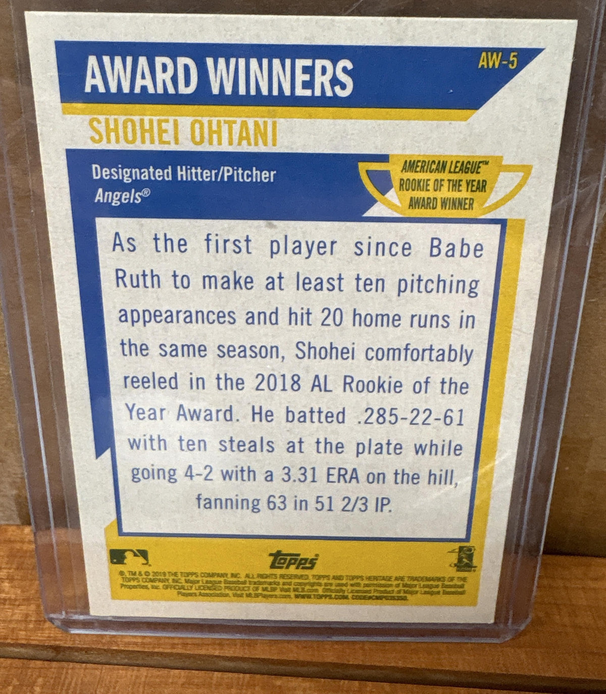 2019 Topps Heritage Shohei Ohtani #AW-5 Award Winners Angels