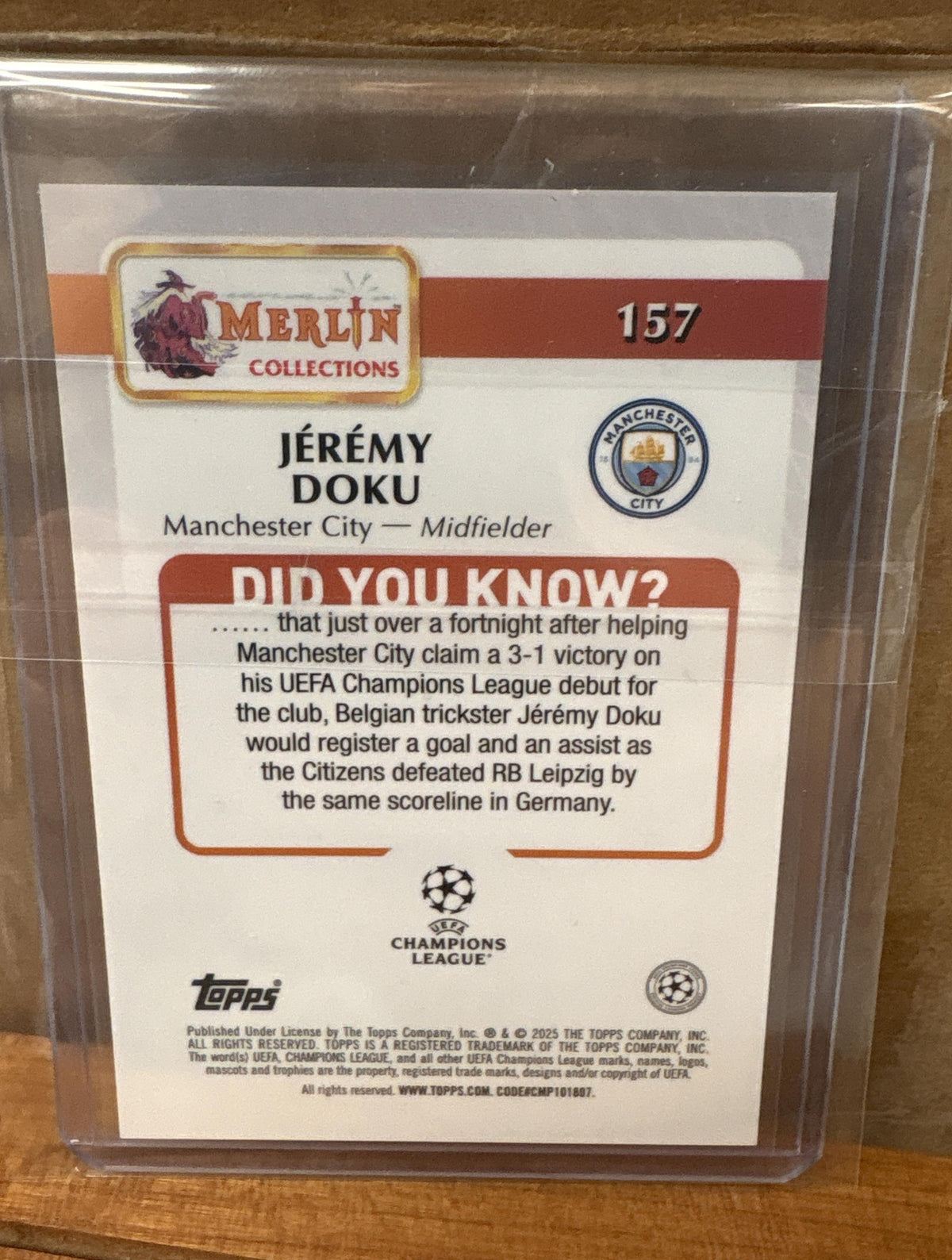 2024 Topps Merlin Chrome UEFA Club Competitions Jeremy Doku #157 Gold /50