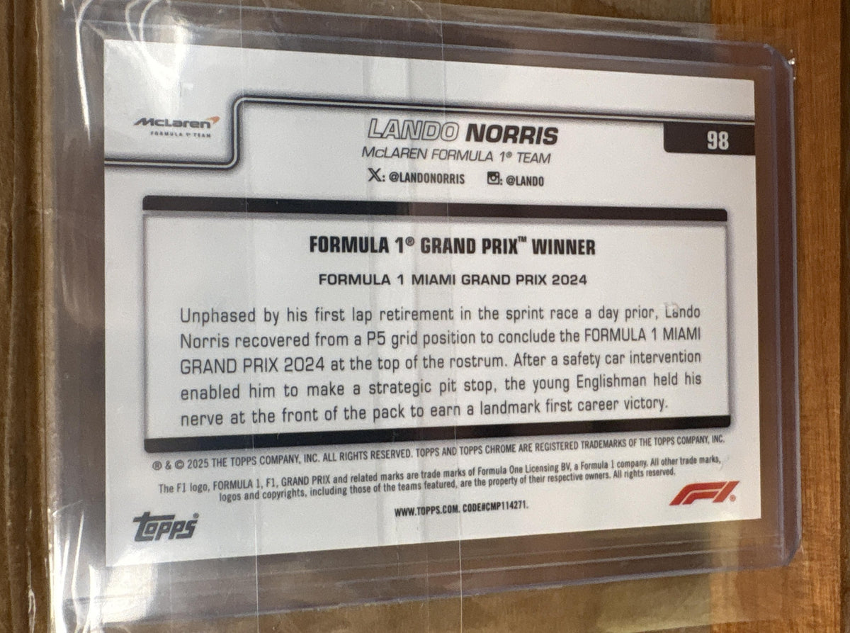 2025 Topps Chrome Formula 1 Logofractor Lando Norris #98 Gold Refractor 2/50