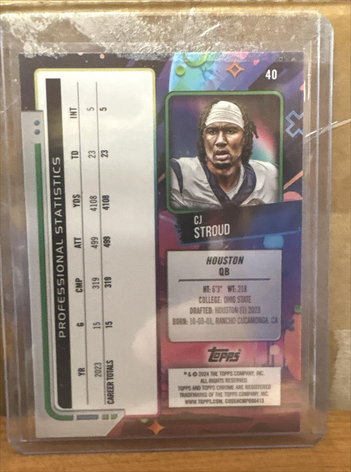 2024 Topps Cosmic Chrome CJ Stroud #40 Purple Nebula Refractor 124/150 Texans