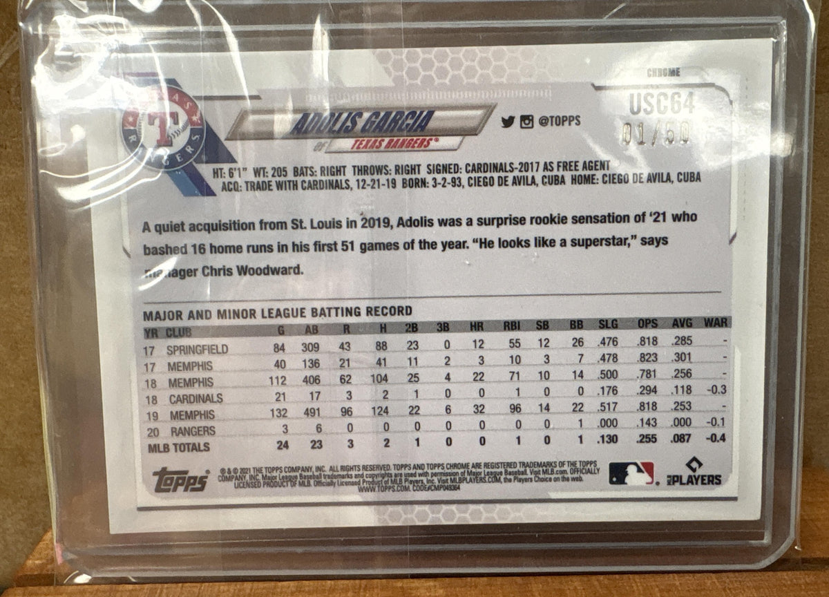 2021 Topps Chrome Update Adolis Garcia #USC64 Gold Refractor 1/50 Rangers