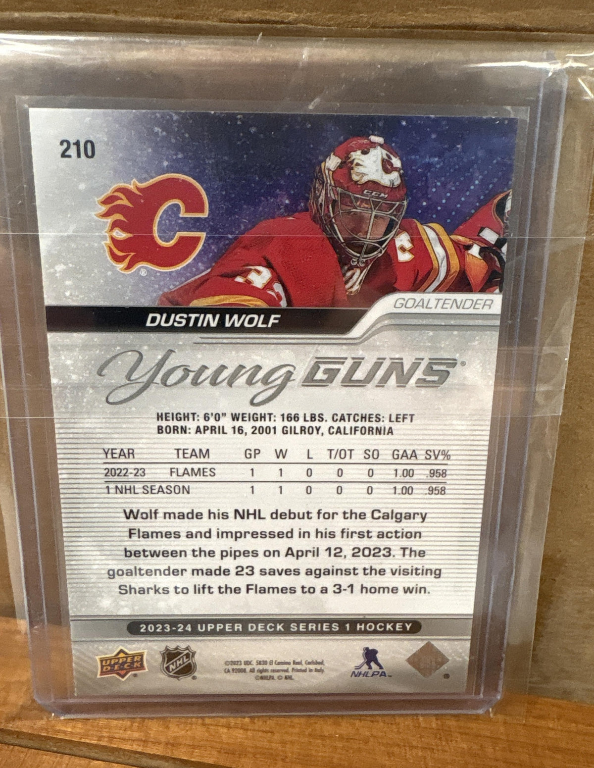 2023-24 Upper Deck Dustin Wolf #210 Young Guns RC Flames