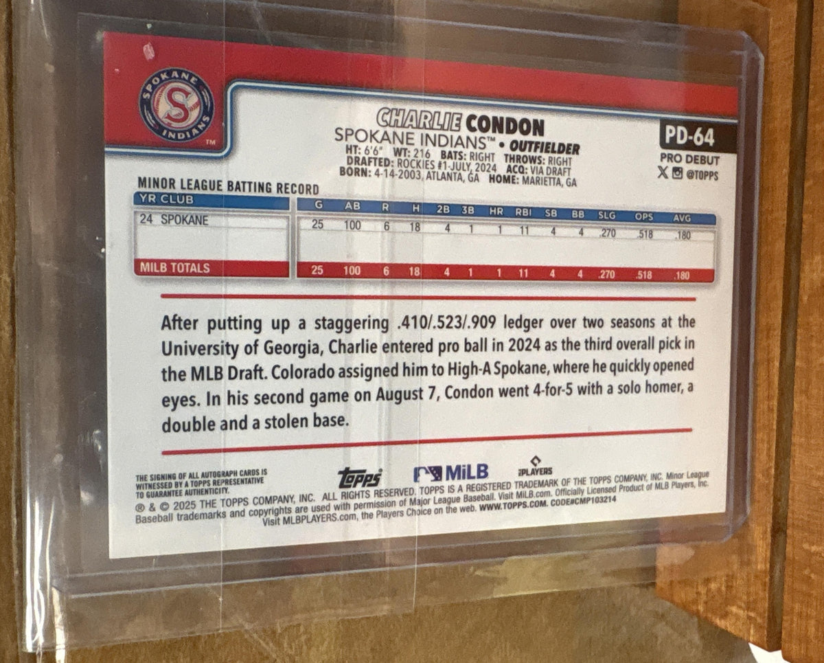 2025 Topps Pro Debut Charlie Condon #PD-64 Auto Spokane Indians
