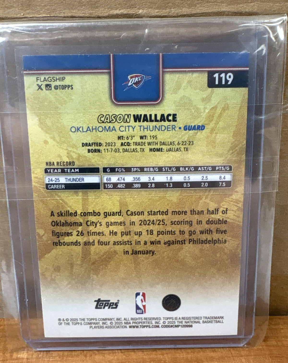 2025-26 Topps Cason Wallace #119 Golden Mirror Image Variation SSP Thunder