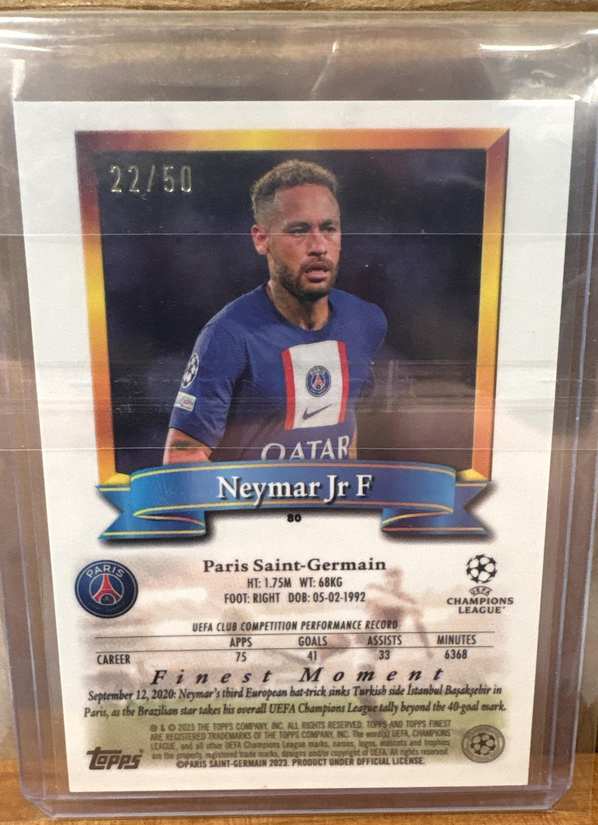 2022 Topps Museum Collection UEFA Champions League Neymar Jr #10 Gold /50