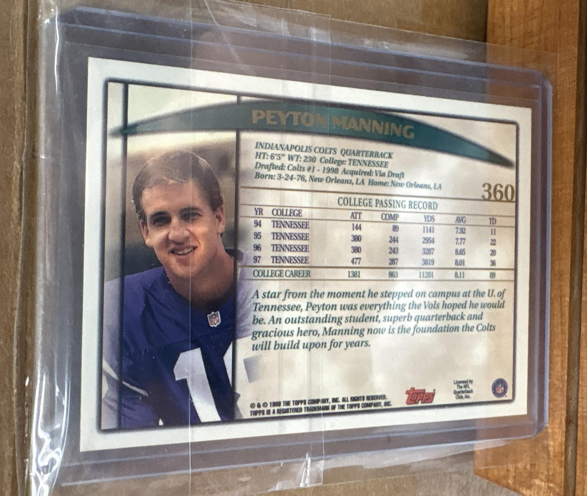 1998 Topps Peyton Manning #360 RC Colts
