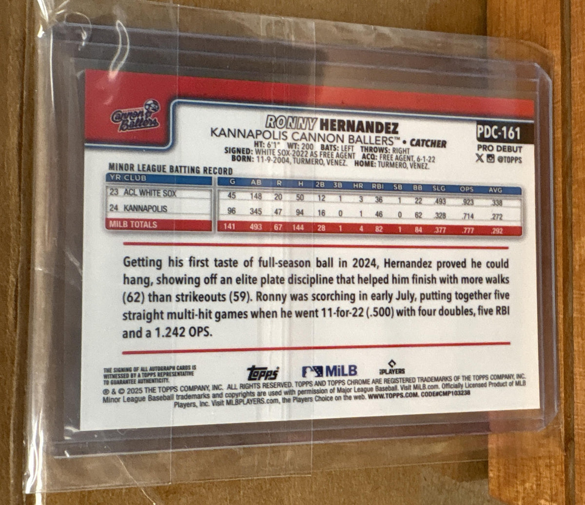 2025 Topps Pro Debut Ronny Hernandez #PDC-161 Chrome Auto Red Refractor 1/5