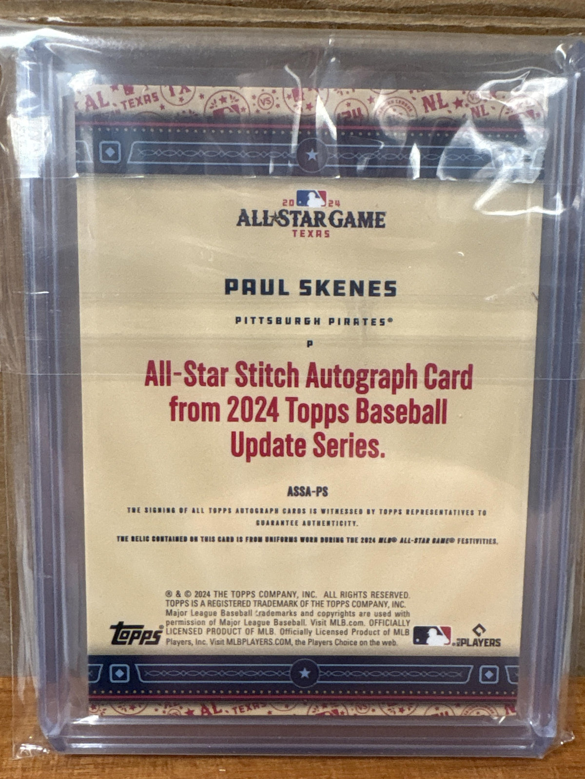 2024 Topps Update Paul Skenes #ASSA-PS All Star Stitch Auto 8/25 MEM Pirates
