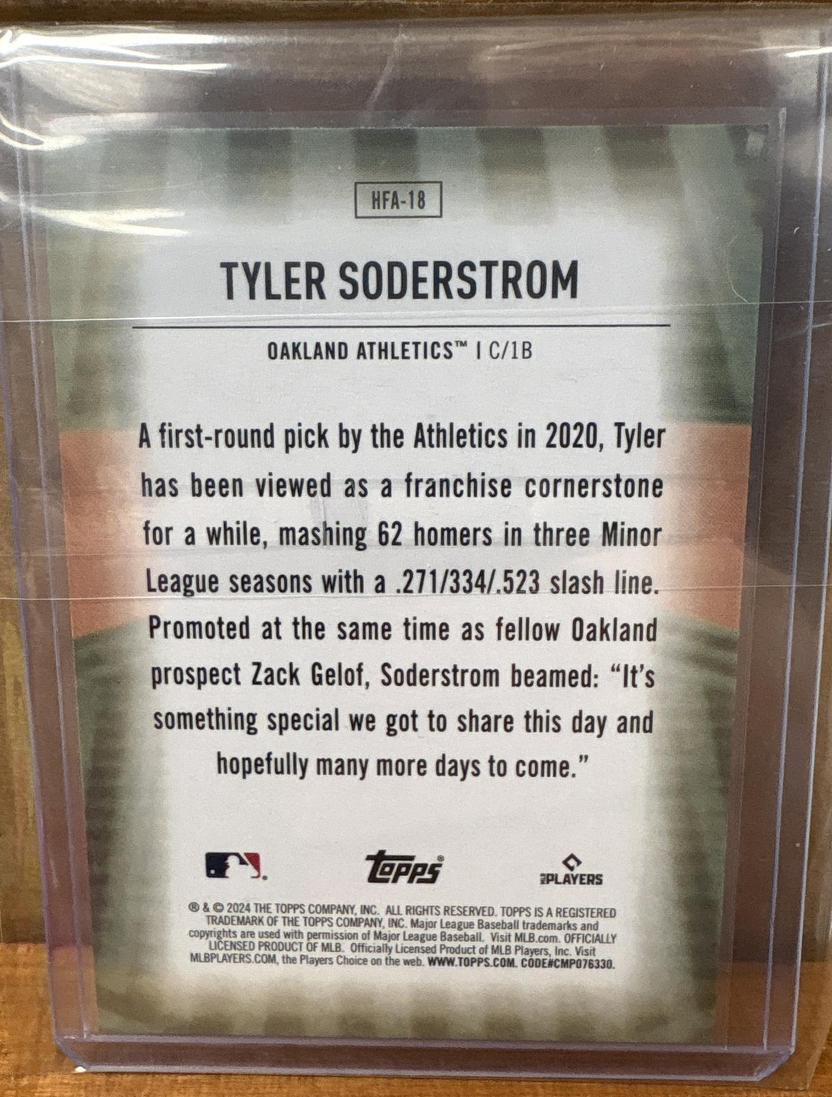 2024 Topps Tyler Soderstrom #HFA-18 Homefield Advantage SP RC Athletics