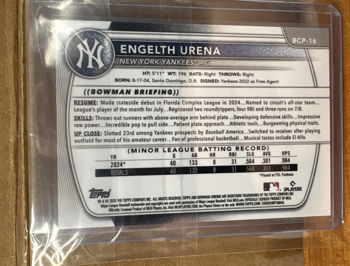 2025 Bowman Engelth Urena #BCP-16 Chrome Rose Gold Refractor /15 1st Prospect