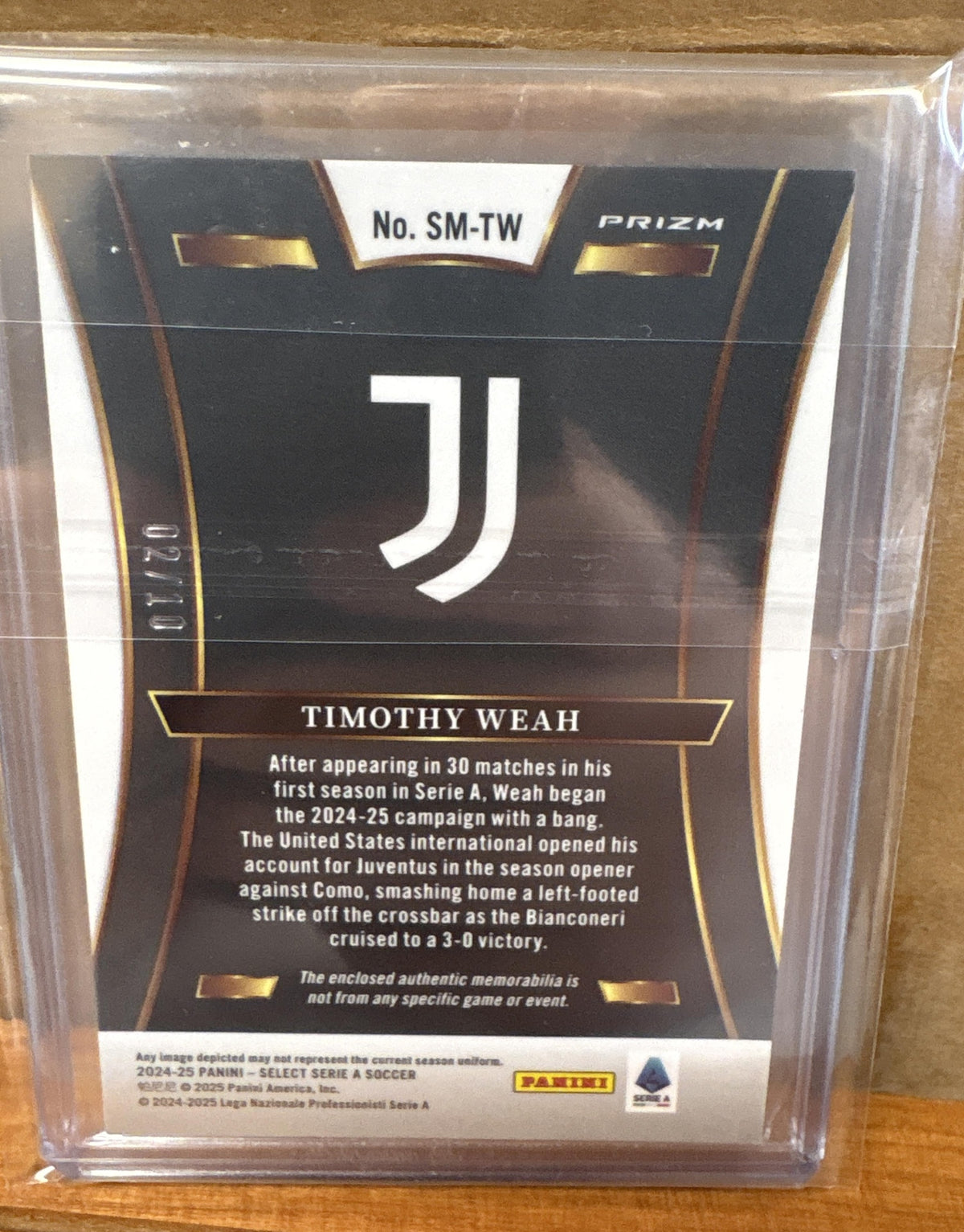 2024-25 Panini Select Serie A Timothy Weah #SM-TW Memorabilia Gold 2/10 Juventus