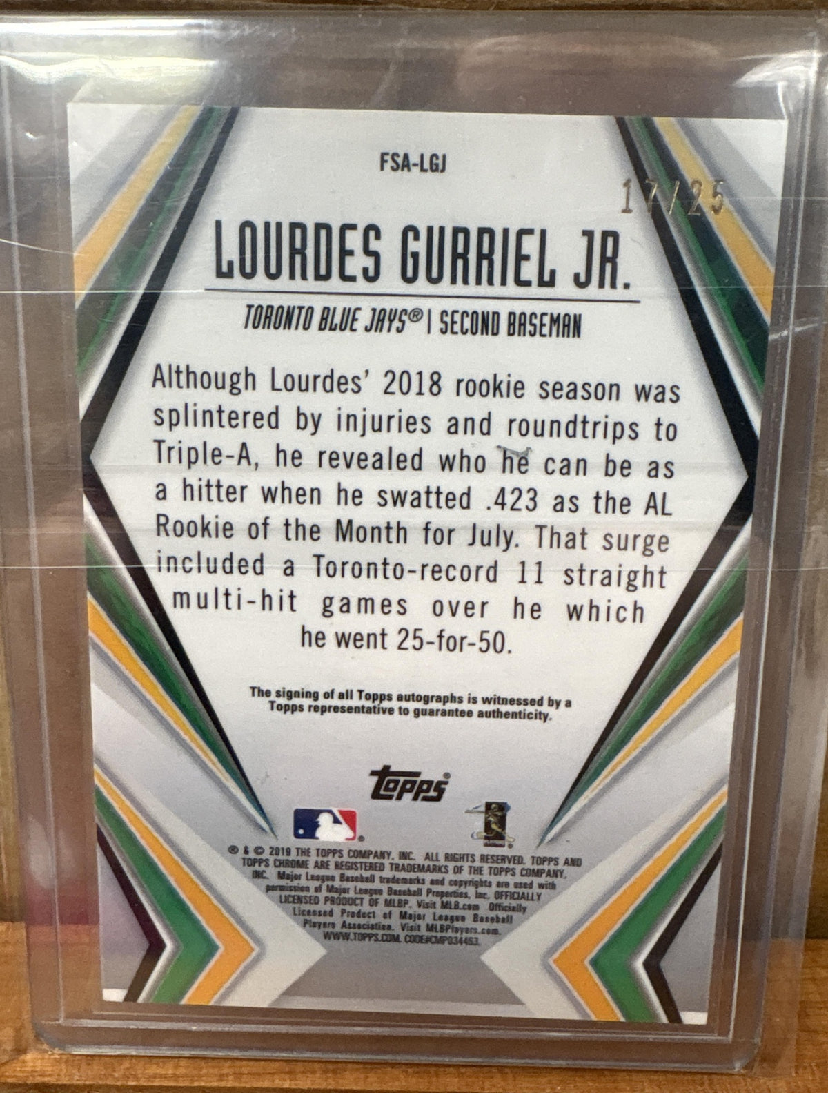 2022 Topps Chrome Lourdes Gurriel Jr. FSA-LGJ Future Stars Auto Orange 17/25