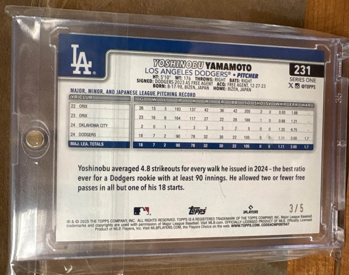 2025 Topps Yoshinobu Yamamoto #231 Red Diamante 3/5 Future Stars Dodgers