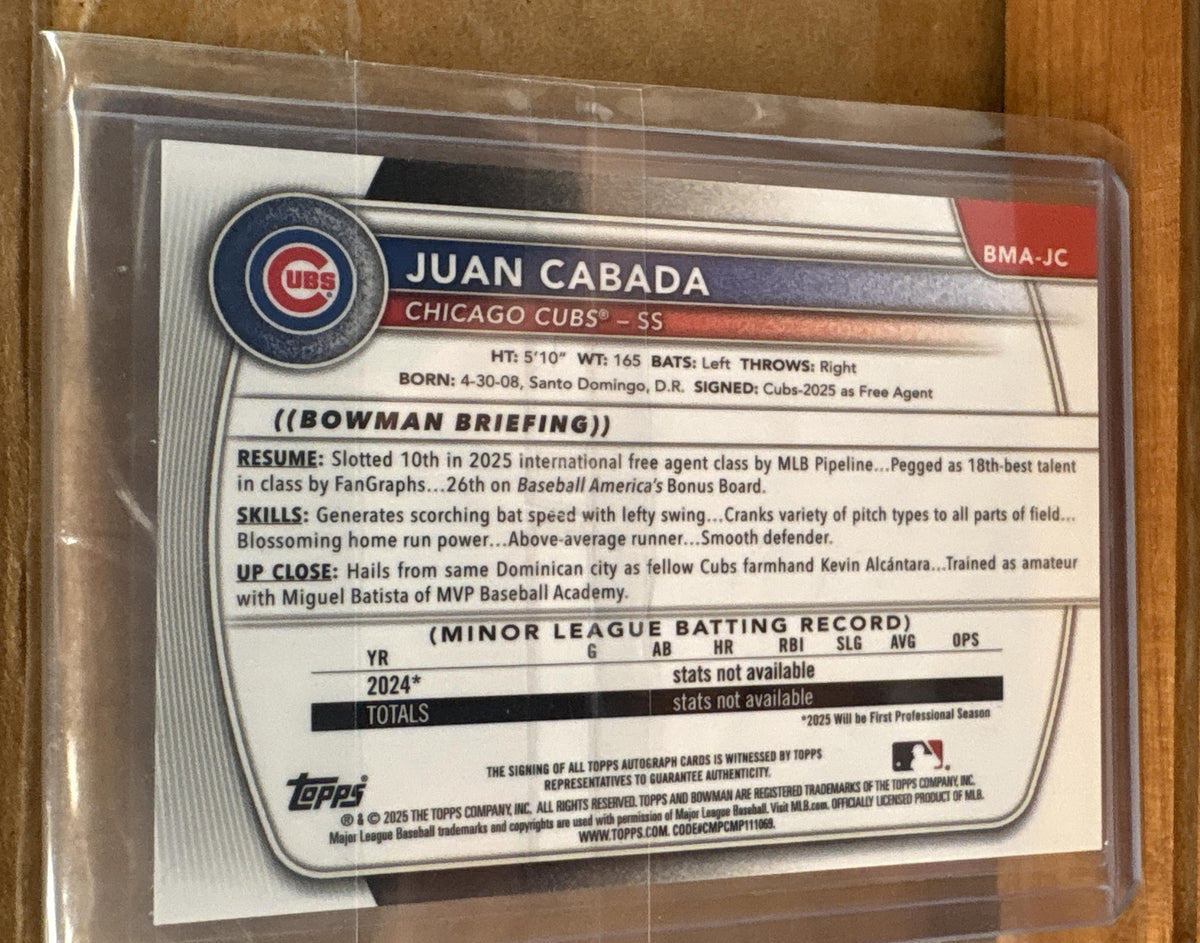 2025 Bowman Chrome Mega Box Juan Cabada #BMA-JC Auto Blue Mojo Refractor /150
