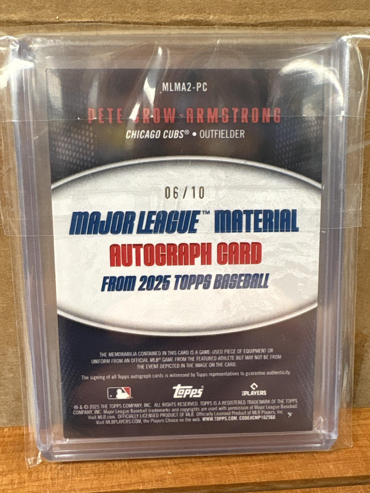 2025 Topps Pete Crow-Armstrong #MLMAR-PC Major League Material Auto Black /10 Cubs
