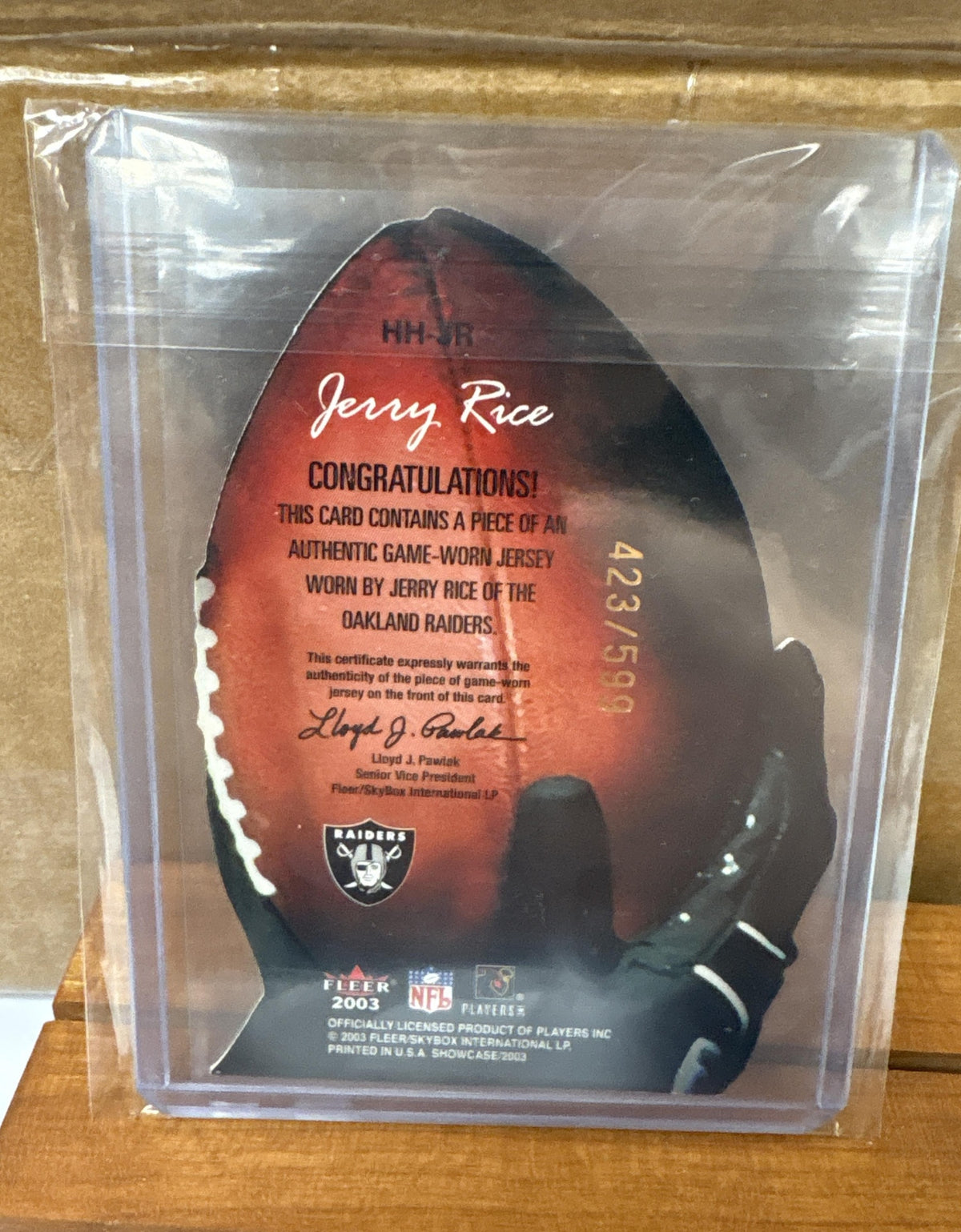 2003 Fleer Showcase Jerry Rice #HH-JR Hot Hands Jerseys 423/599 Raiders