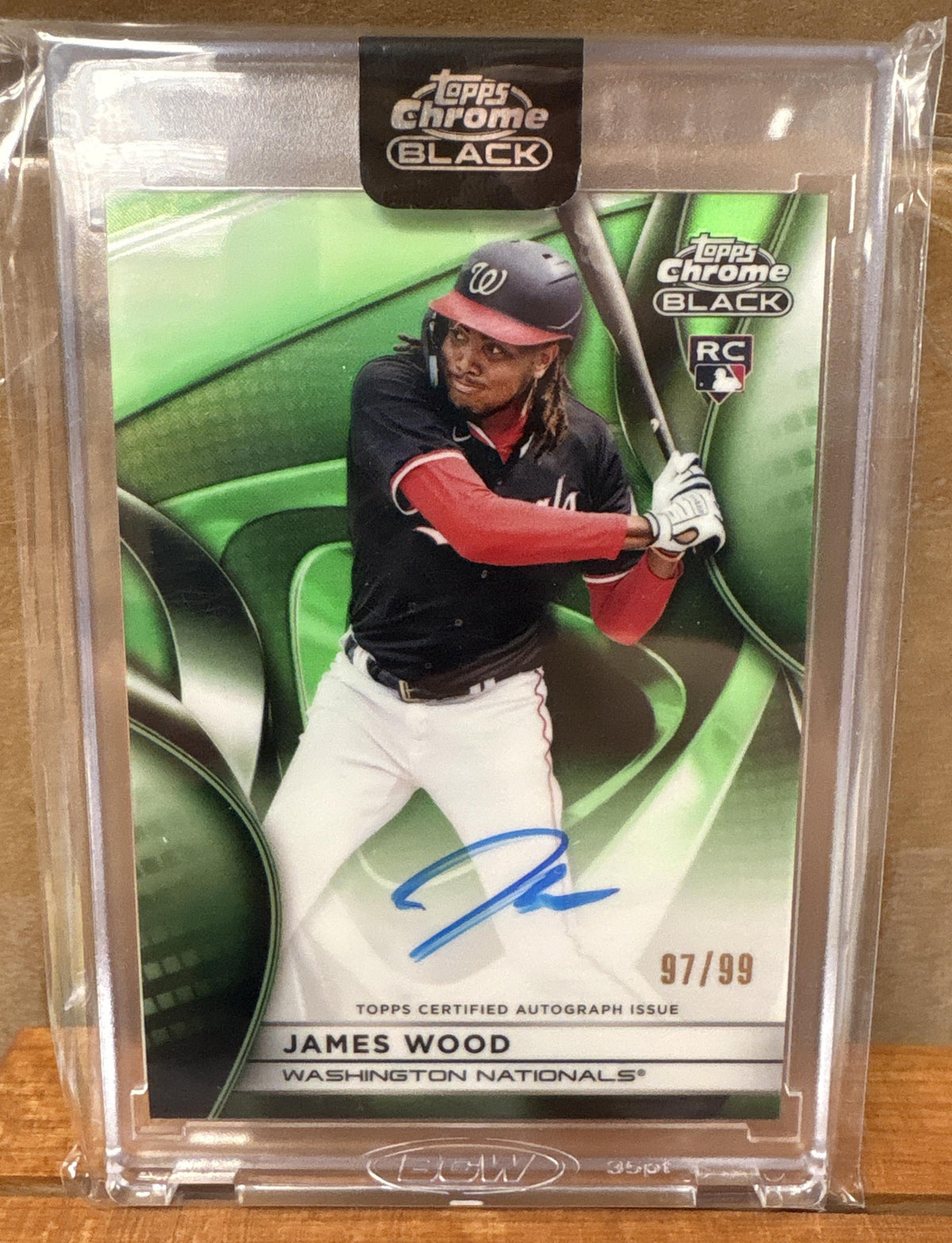 2025 Topps Chrome Black James Wood #CBA-JW Auto Green Refractor /99 RC