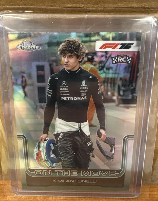 2025 Topps Chrome Formula 1 Kimi Antonelli #185 Refractor RC F1 On The Move