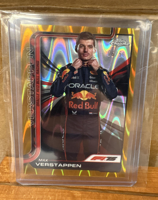2025 Topps Chrome Formula 1 Max Verstappen #1 Gold RayWave Refractor /50