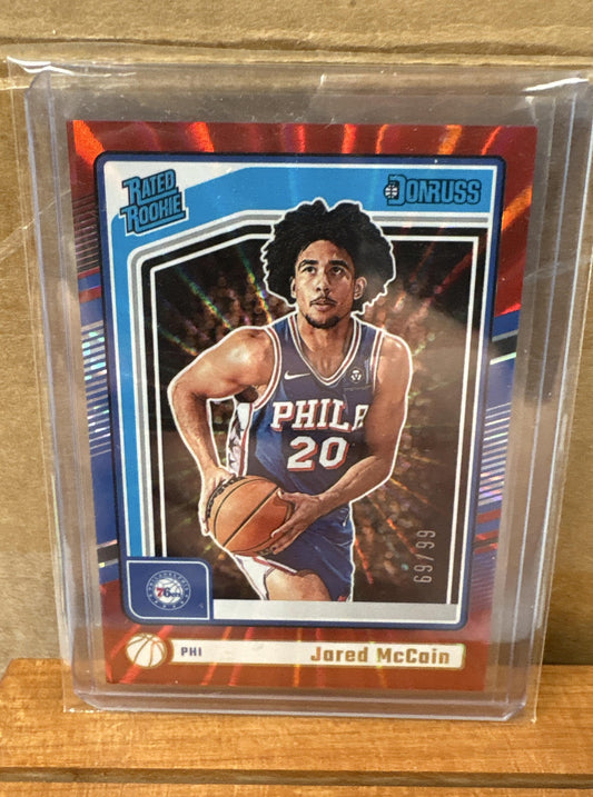 2024-25 Panini Donruss Jared McCain #228 Holo Red Laser 69/99 Rated Rookie 76ers