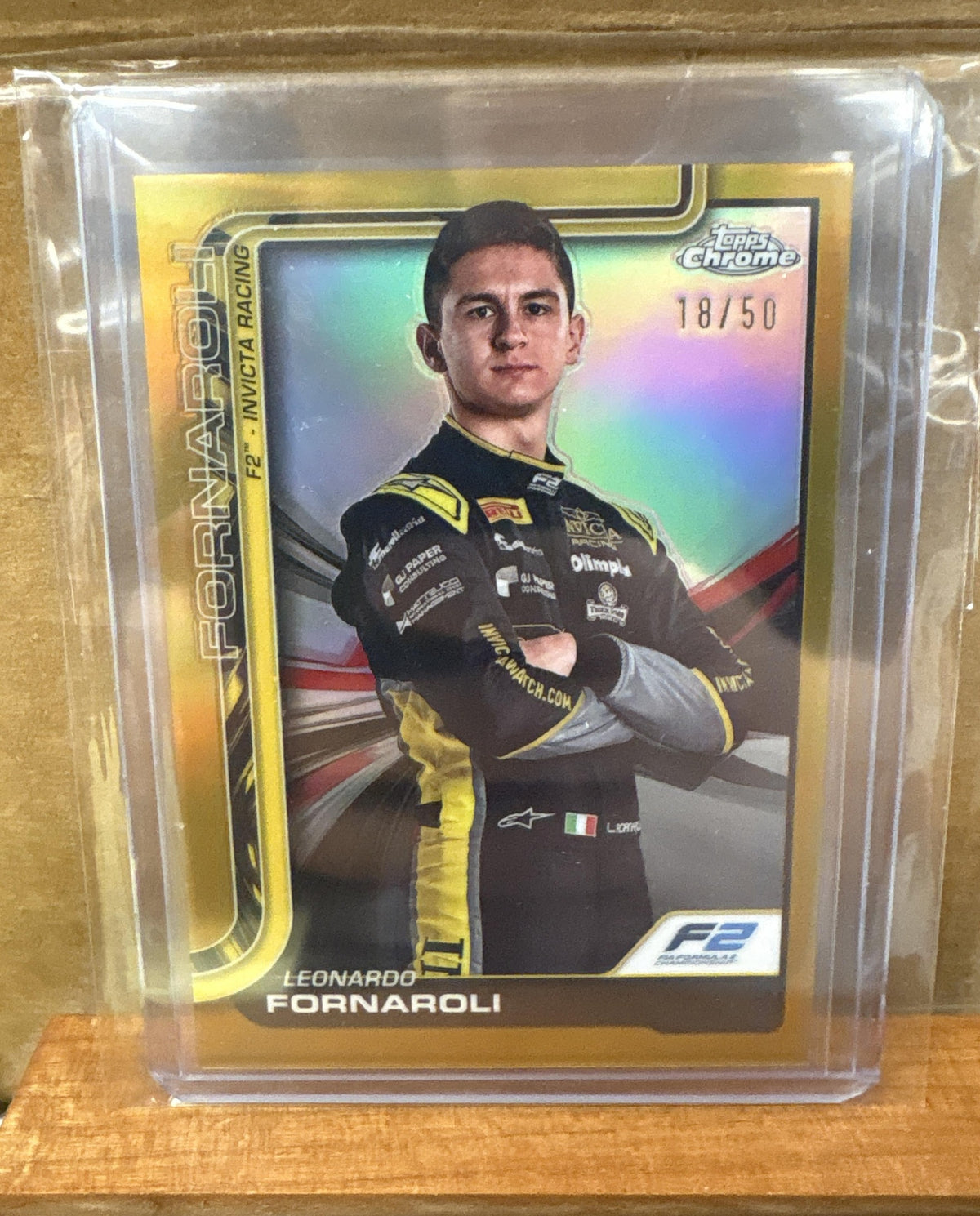 2025 Topps Chrome F1 Leonardo Fornaroli #21 Gold Refractor /50 Portrait