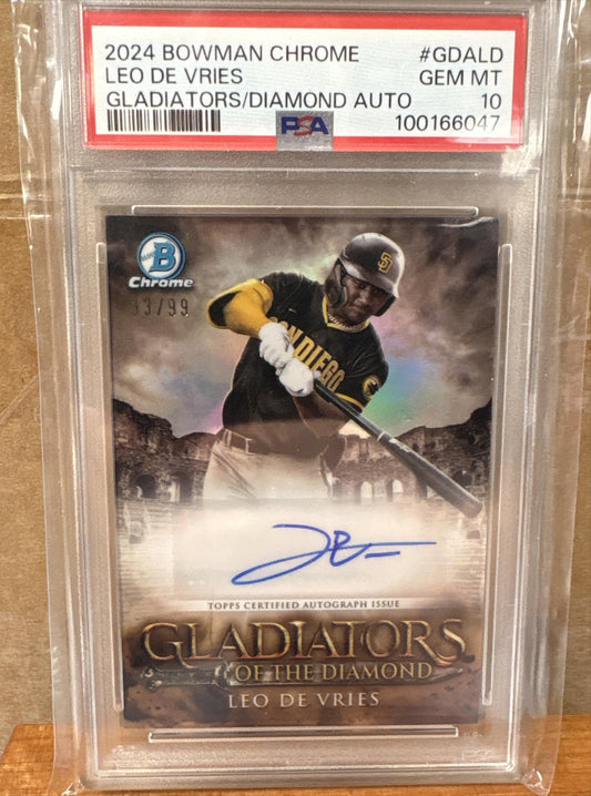 2024 Bowman Chrome Leo De Vries GDA-LD Gladiators of the Diamond Auto /99 PSA 10